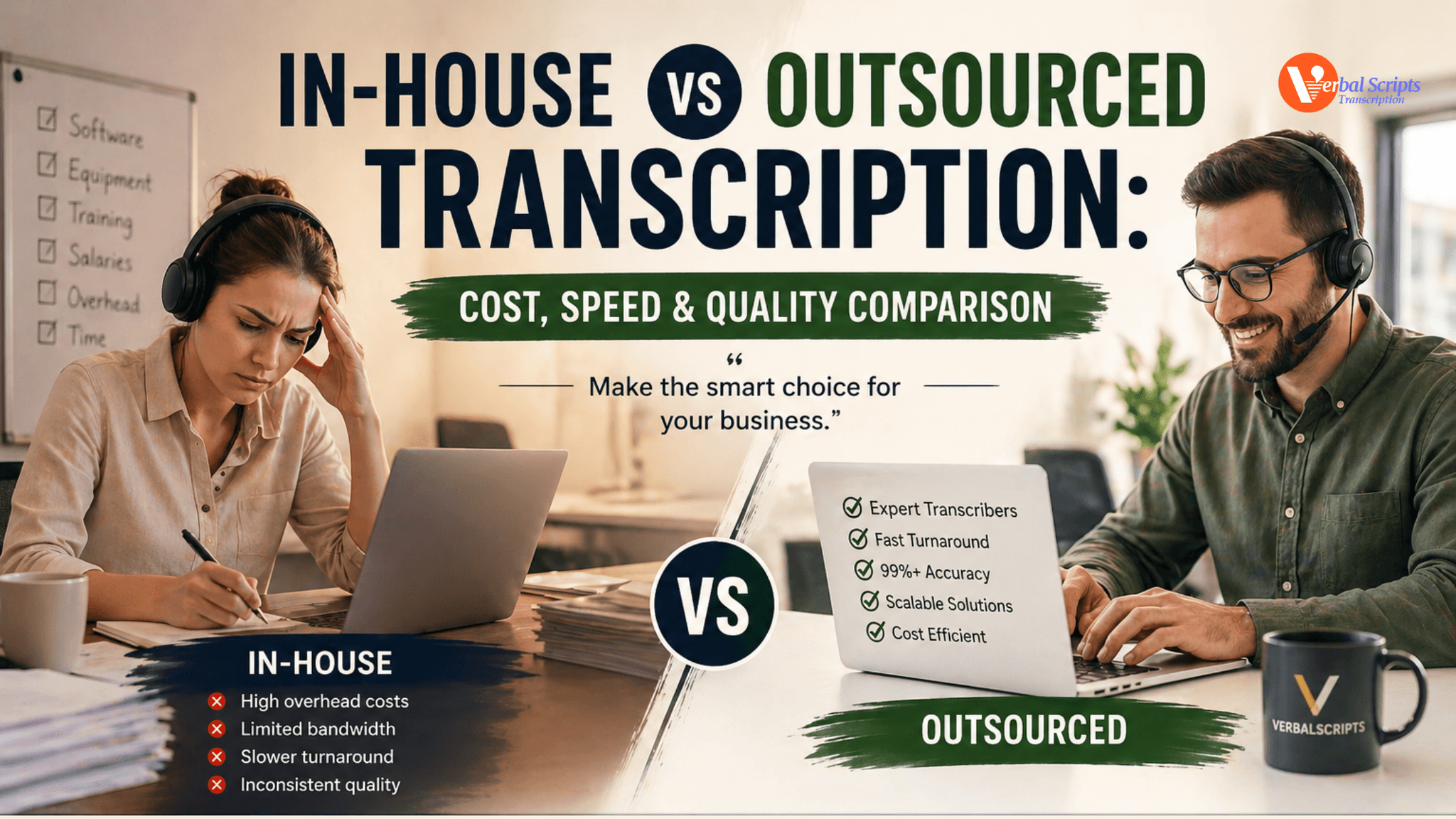 In-house vs Outsourced Transcription: Cost, Speed & Quality Comparison