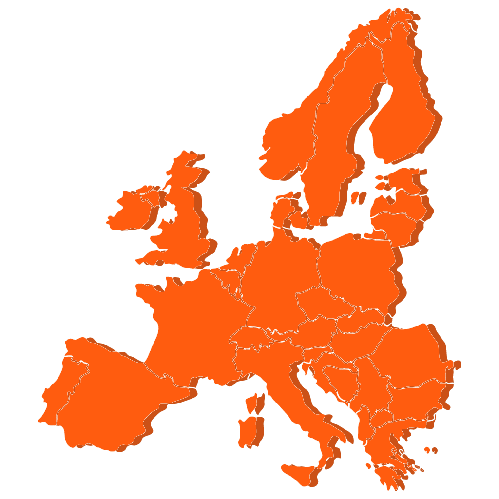 Interactive map of Europe showing transcription service coverage across all European nations
