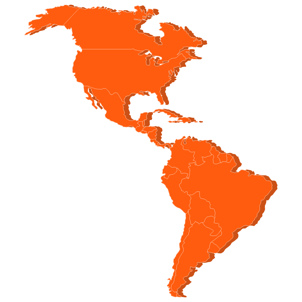 Interactive map of North and South America showing transcription service coverage across all American nations